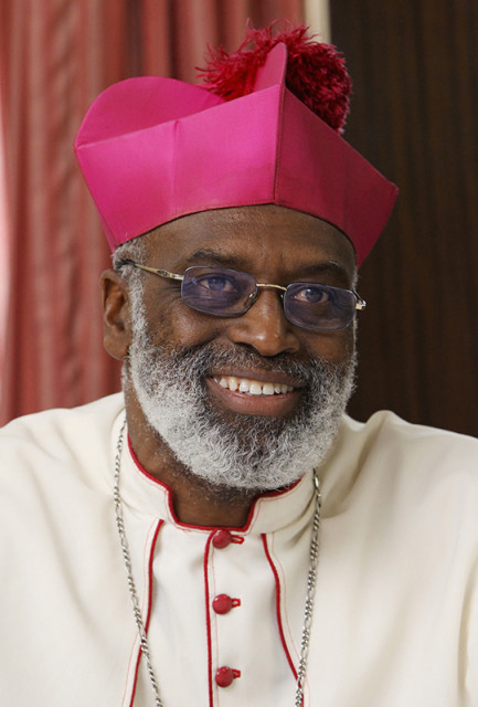 Archbishop Charles G. Palmer-Buckle of Accra, Ghana, is pictured during a meeting with representatives of the U.S. Conference of Catholic Bishops in Accra on Aug. 27, 2010. Photo by Nancy Wiechec, courtesy of Catholic News Service