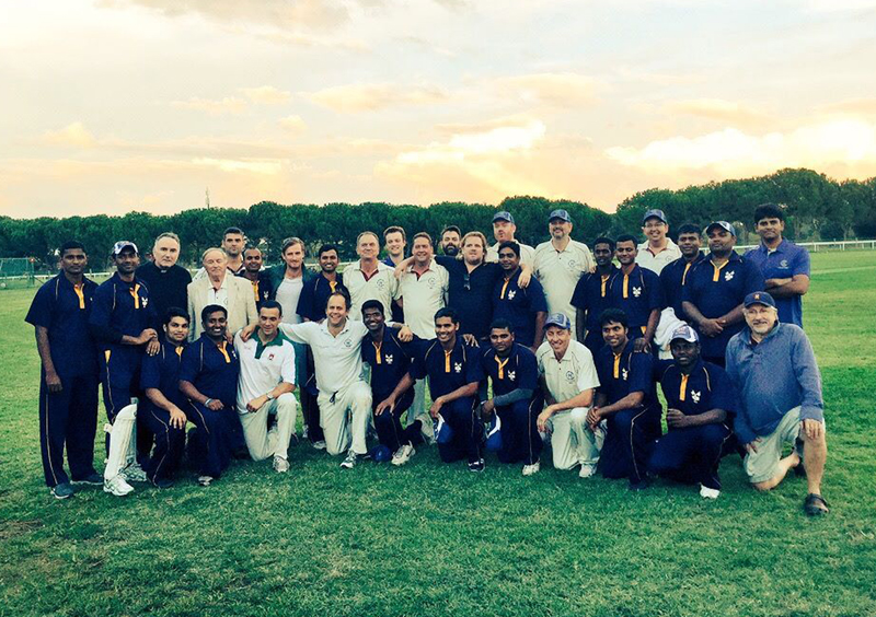 Players from the St. Peter's cricket club (in blue) and the visitors, London’s Highgate Taverners, pose at the Capannelle Cricket Ground in Rome on Oct. 2, 2015. Photo courtesy of St. Peters Cricket Club