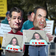 Caricature of Ted Cruz and Mike Huckabee by DonkeyHotey via Flickr https://www.flickr.com/photos/donkeyhotey/20826912714/
