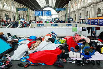 Syrian refugees at Budapest railway station in September