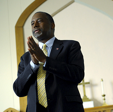 U.S. Republican presidential candidate Ben Carson speaks at South Bethel Church in Tipton, Iowa, on November 22, 2015. Photo courtesy of REUTERS/Mark Kauzlarich
*Editors: This photo may only be republished with RNS-CAMOSY-COLUMN, originally transmitted on Nov. 25, 2015.