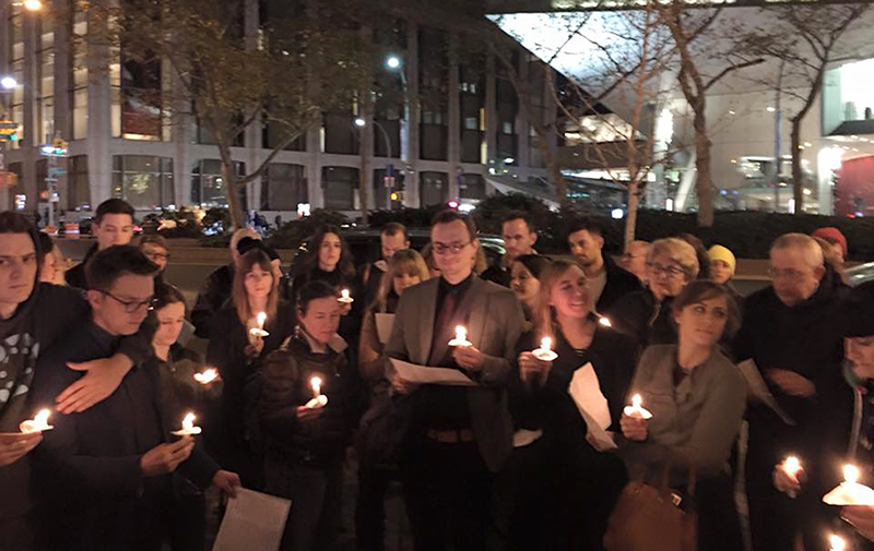 Members of Affirmation gather during a candlelight vigil held across the street from the New York City LDS Temple. Photo courtesy of Affirmation