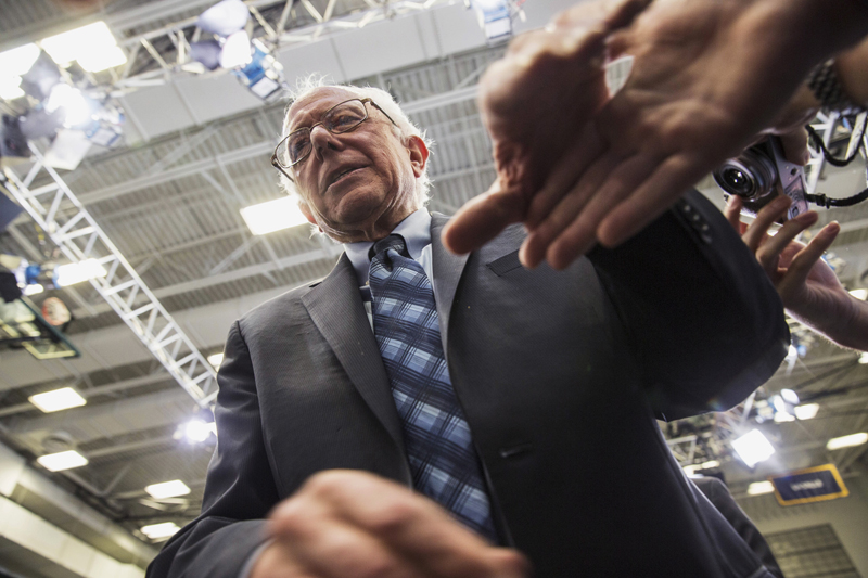 Democratic presidential candidate Senator Bernie Sanders (I-VT) shakes hands after a town hall meeting with students at George Mason University in Fairfax, Virginia on October 28, 2015. Photo courtesy of REUTERS/Joshua Roberts