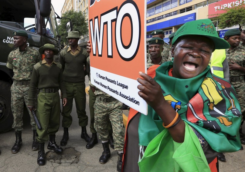 A women protests against the World Trade Organization in Nairobi, Kenya's capital, on Dec. 17, 2015. Photo by Noor Khamis, courtesy of Reuters

