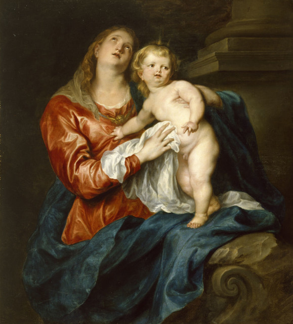This Virgin and Child subtly incorporates traditional allusions to the miraculous. Mary's long, loose hair identifies her as a virgin, alluding to the virgin birth.