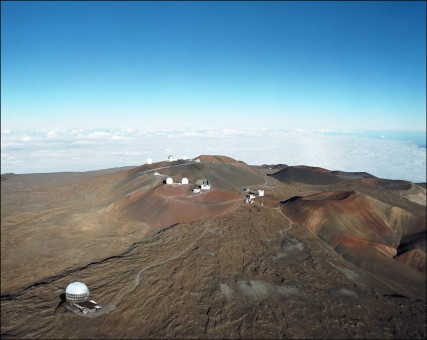 An artist concept illustrating the TMT Observatory at the proposed site on Mauna Kea. Source: http://www.tmt.org/gallery/photo-illustrations