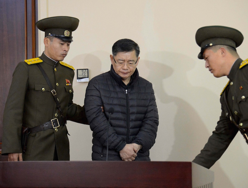 South Korea-born Canadian pastor Hyeon Soo Lim stands during his trial at a North Korean court in this undated photo released by North Korea's Korean Central News Agency in Pyongyang on Dec. 16, 2015. (Photo courtesy of Reuters)