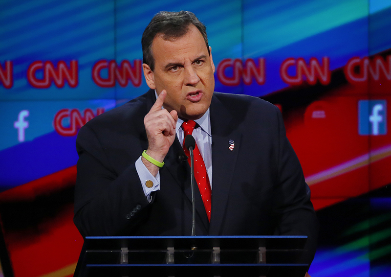 Republican U.S. presidential candidate Governor Chris Christie speaks during the Republican presidential debate in Las Vegas, Nevada December 15, 2015. Photo courtesy of REUTERS/Mike Blake *Editors: This photo may only be republished with RNS-GUSHEE-COLUMN, originally transmitted on Dec. 16, 2015.