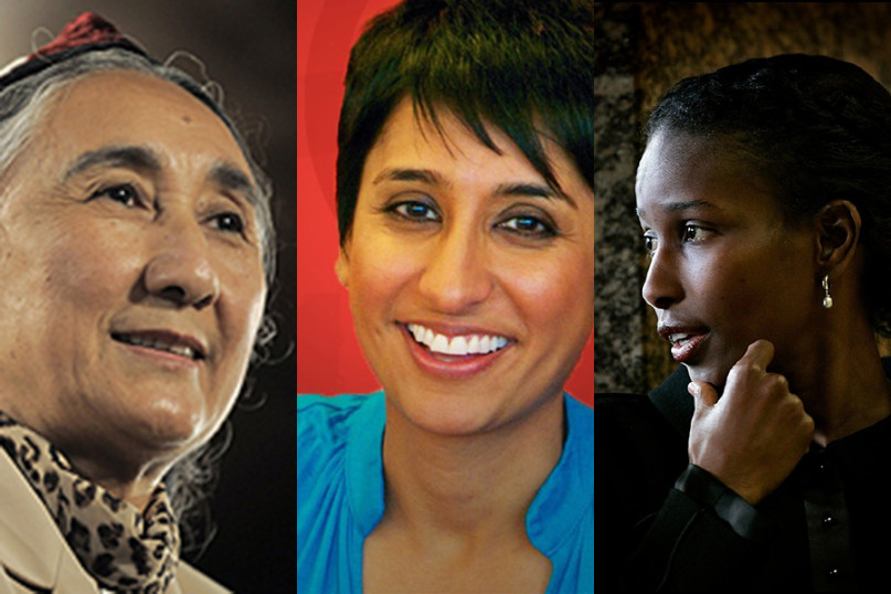 Left to right, 2015 Lantos Human Rights Prize Recipients Rebiya Kadeer, Irshad Manji, and Ayaan Hirsi Ali. Photos courtesy of The Lantos Foundation for Human Rights and Justice