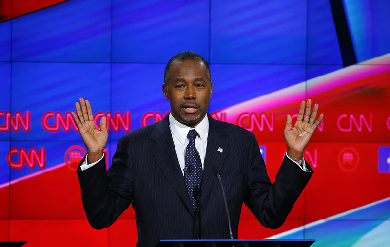 Republican U.S. presidential candidate Dr. Ben Carson speaks during the Republican presidential debate in Las Vegas, Nevada on December 15, 2015. Photo courtesy of REUTERS/Mike Blake *Editors: This photo may only be republished with RNS-GUSHEE-COLUMN, originally transmitted on Jan. 6, 2016.