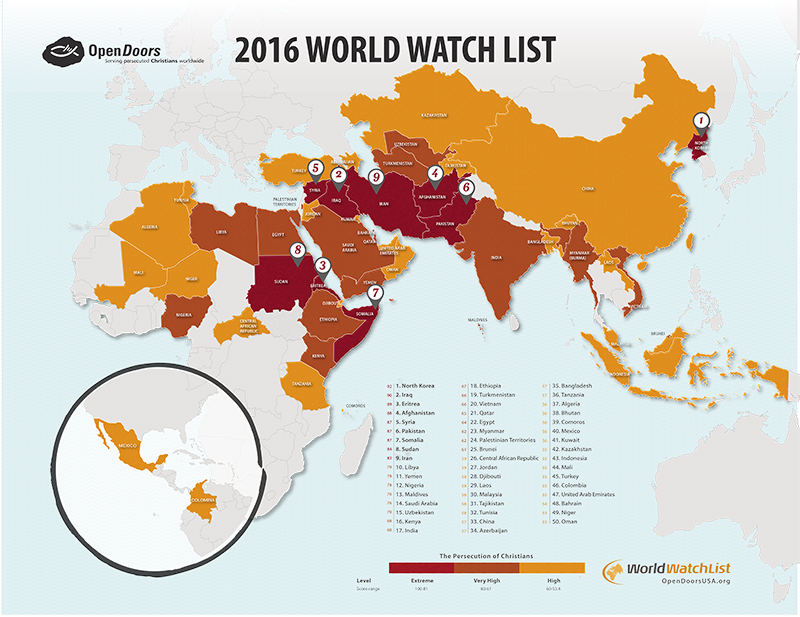 The 2016 World Watch List. Graphic courtesy of Open Doors