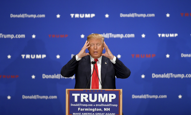 U.S. Republican presidential candidate Donald Trump addresses the crowd at a campaign rally in Farmington, New Hampshire on January 25, 2016. Photo courtesy of EUTERS/Gretchen Ertl 
*Editors: This photo may only be republished with RNS-WAX-COLUMN, originally transmitted on Jan. 26, 2016.