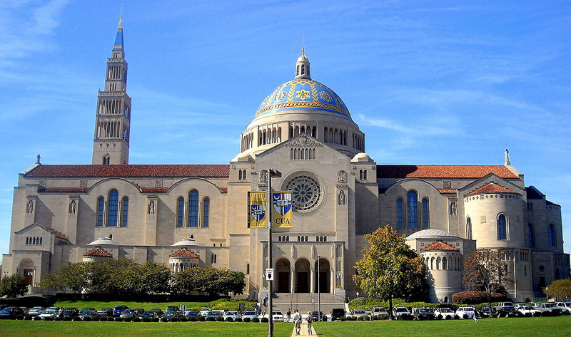 The Basilica of the National Shrine of the Immaculate Conception located on The Catholic University of America campus in Washington, D.C.