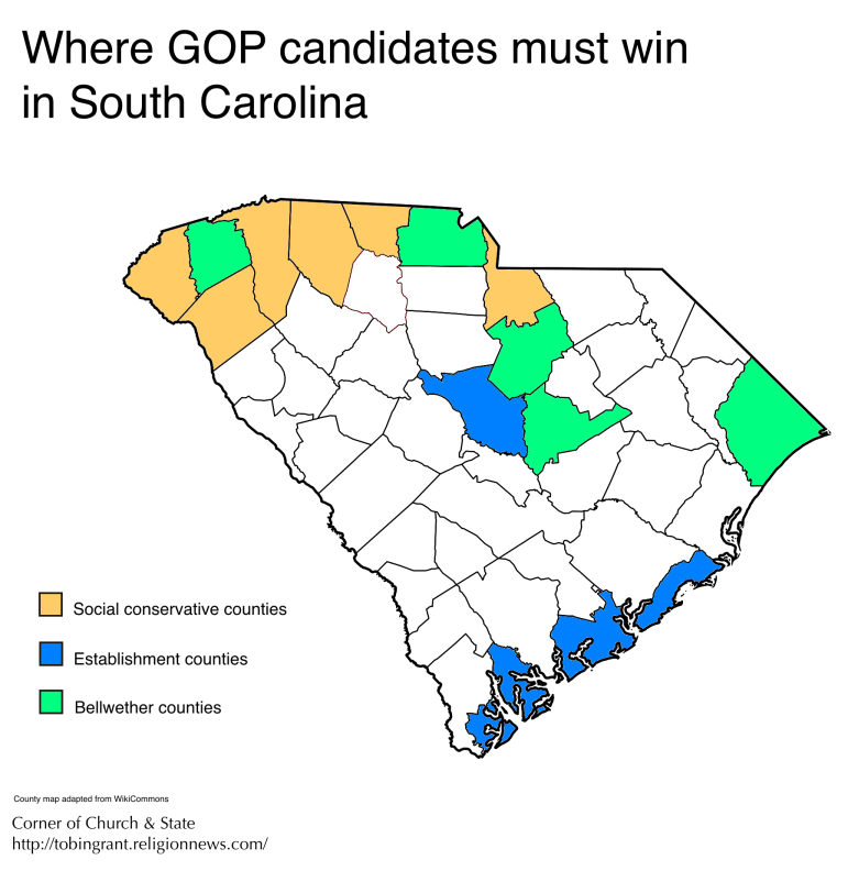 Republican map of South Carolina Three regions to watch during the primary