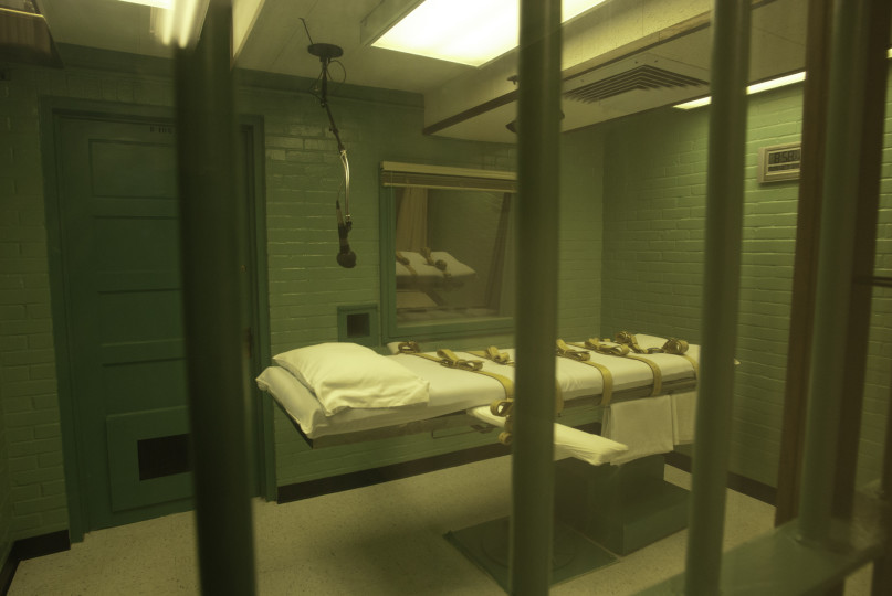 Death chamber at the Texas State Penitentiary in Huntsville where capital convicts are executed by lethal injection. Photo courtesy of Texas Department of Criminal Justice.