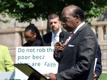 Rev. Dr. Willie Gable, Jr., D. Min.. Chairman of Board, National Baptist Convention Housing and Economic Development Commission speaks at an event calling on Congress to enact laws that protect Americans from predatory lenders. Photo courtesy of Center for Responsible Lending