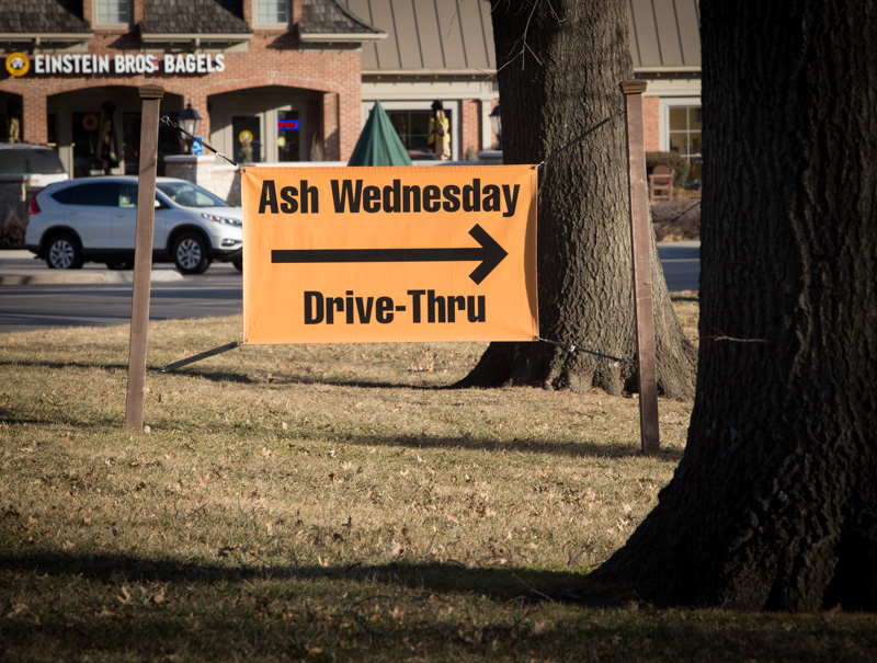 For the fourth year, Colonial Church, United Church of Christ, in Prairie Village, Kan., is offering drive thru service on Ash Wednesday, Feb. 10, 2016. . Religion News Service photo by Sally Morrow