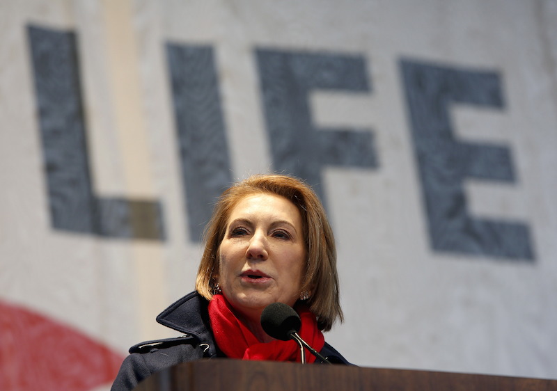 Republican presidential candidate Carly Fiorina speaks at the National March for Life rally in Washington January 22, 2016. The rally marks the 43rd anniversary of the U.S. Supreme Court's 1973 abortion ruling in Roe v. Wade. REUTERS/Gary Cameron - RTX23LVE