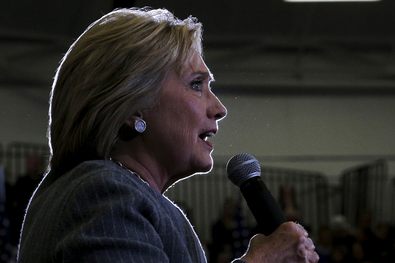 U.S. Democratic presidential candidate Hillary Clinton speaks during a 