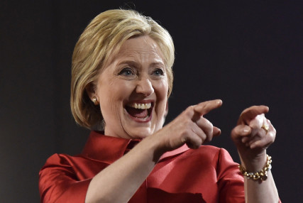 Democratic U.S. presidential candidate Hillary Clinton celebrates her win in the Democratic caucuses in Las Vegas, Nevada February 20, 2016. REUTERS/David Becker 