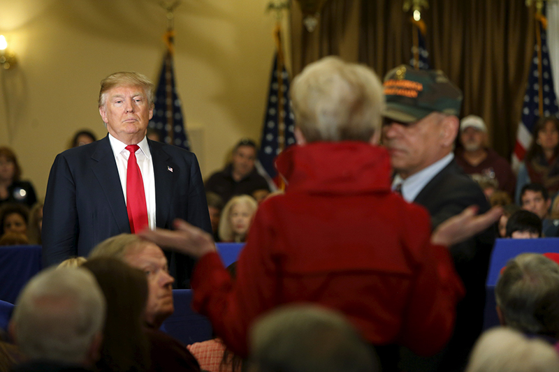 U.S. Republican presidential candidate Donald Trump takes a question during an event with supporters at Pawleys Plantation Golf and Country Club in Pawleys Island, South Carolina on February 19, 2016. Photo courtesy REUTERS/Jonathan Ernst
*Editors: This photo may only be republished with RNS-SMITH-COLUMN, originally transmitted on Feb. 23, 2016.