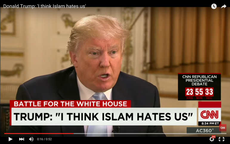 Screenshot of CNN interview of Donald Trump. 