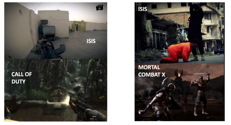 Images intended to attract young people to the Islamic State is lifted directly from the video games “Call of Duty” and "Mortal Combat," says Javier Lesaca, a scholar who studies ISIS videos. Photo courtesy of Javier Lesaca.