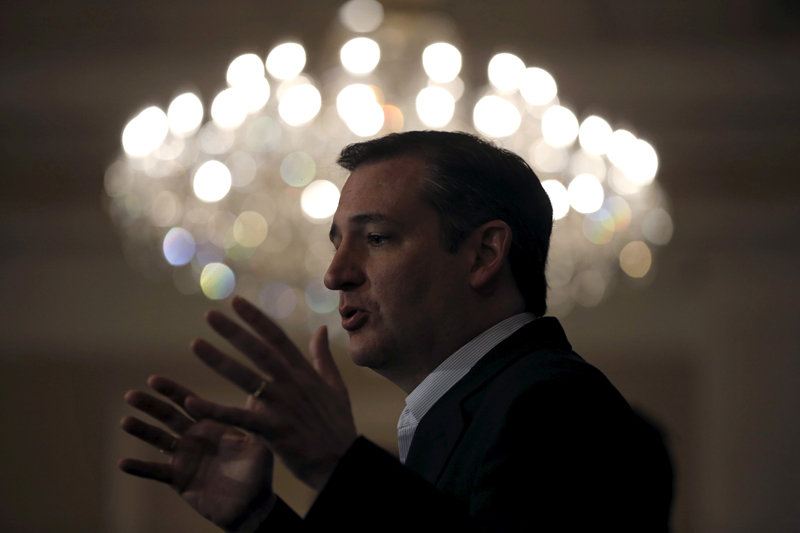 U.S. Republican presidential candidate Ted Cruz speaks to the media before a campaign rally in Glen Ellyn, Ill., on March 14, 2016. Photo courtesy of REUTERS/Jim Young
 *Editors: This photo may only be republished with RNS-FITZSIMMONS-COLUMN, originally transmitted on March 17, 2016, AND RNS-CATHOLICS-CRUZ, originally transmitted on March 21, 2016.