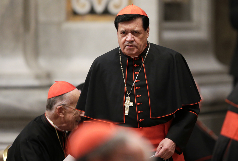 Mexican Cardinal Norberto Rivera Carrera arrives to attend a prayer at Saint Peter's Basilica in the Vatican on March 6, 2013. Photo courtesy of REUTERS/Max Rossi