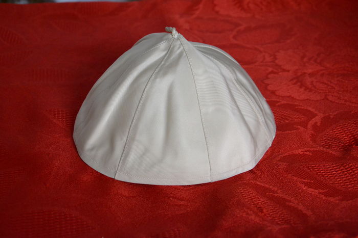A skullcap worn by Pope Francis has been sold at auction for over $18,000.