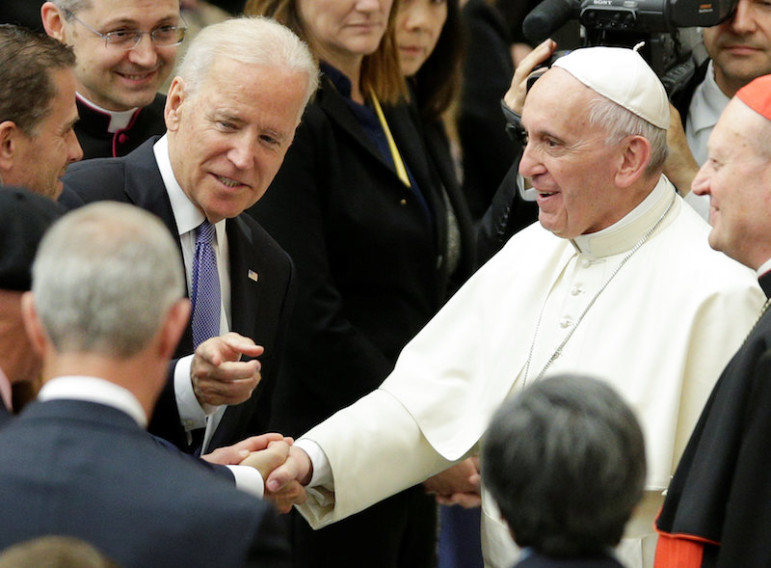 Vice President Joe Biden talks with Pope Francis at the Vatican on April 29, 2016. Courtesy of REUTERS/Max Rossi   
*Editors: This photo may only be republished with RNS-BIDEN-BISHOPS, originally transmitted on August 8, 2016.