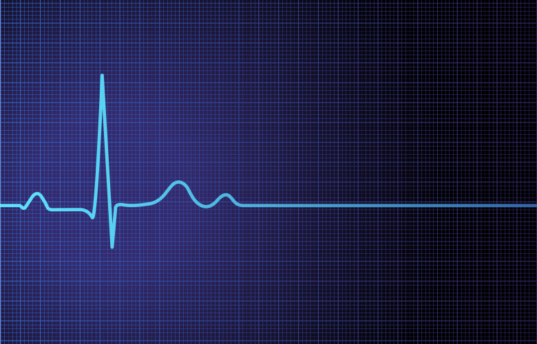 Heartbeat monitor showing single heartbeat and flatline