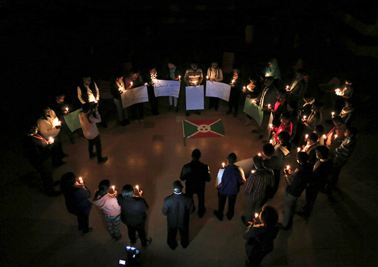Students from the Catholic University light candles during a night vigil in solidarity with the Burundian people in Kenya's capital Nairobi, on December 16, 2015. Photo courtesy of REUTERS/Noor Khamis
*Editors: This photo may only be republished with RNS-BURUNDI-CATHOLIC, originally transmitted on April 21, 2016.