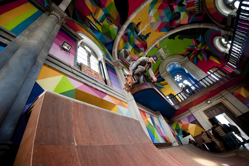 A skateboarder tries out the ramps during the inauguration of the Santa Barbara church in the northern Spanish town of Llanera, after it was converted into a skateboarding park. Photo courtesy of Elchino Pomares