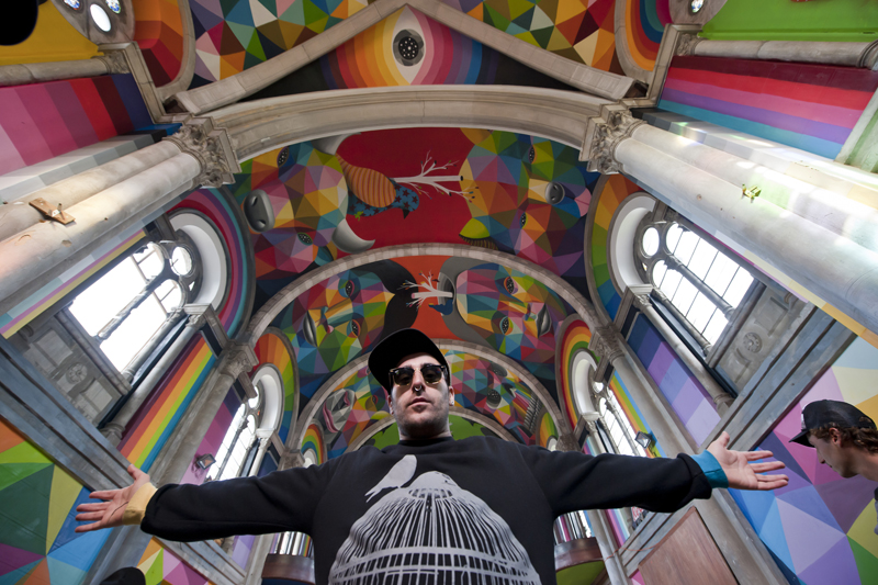 Artist Okuda San Miguel spent a week late last year painting and converting an abandoned church in Spain into an indoor skateboarding park. Photo courtesy of Elchino Pomares