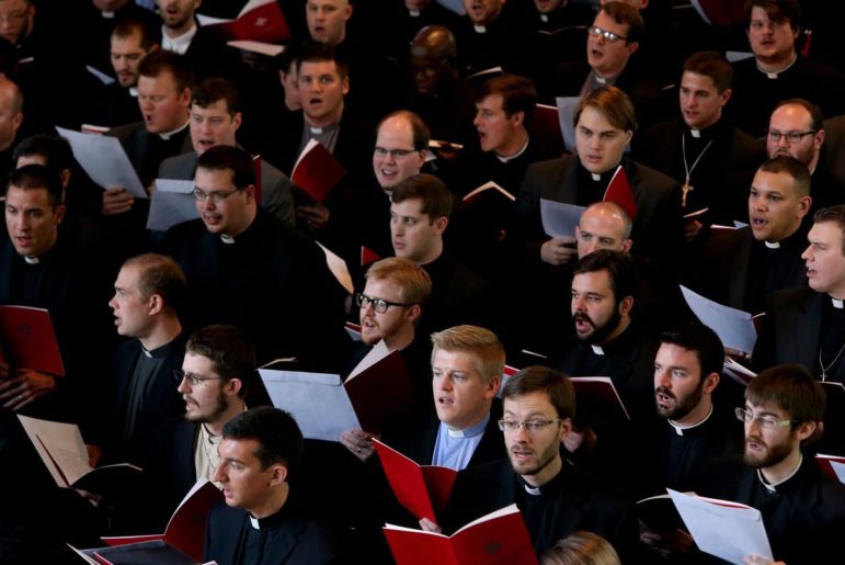 Candidates for the Office of the Holy Ministry sing during a church service that is part of graduation ceremonies at Concordia Seminary on Friday, May 20, 2016. Photo by David Carson, courtesy of St. Louis Post-Dispatch