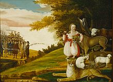 Edward Hicks, A Peaceable Kingdom with Quakers Bearing Banners (1829–30)
