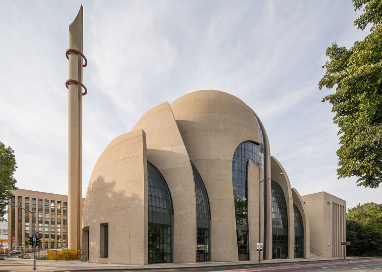 The Central Mosque of DITIB, the association of Turkish Islamic congregations in Germany, in the western city of Cologne. Proposals to ban foreign funding of German mosques would mostly limit DITIB, an branch of Ankara's Religious Affairs Department that manages mosques and provides imams to Turkish congregations abroad. 