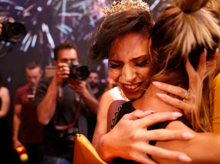 Talin Abu Hanah, an Israeli Arab, reacts after winning the first-ever Miss Trans Israel beauty pageant in Tel Aviv, Israel May 27, 2016. Photo courtesy of Amir Cohen/Reuters