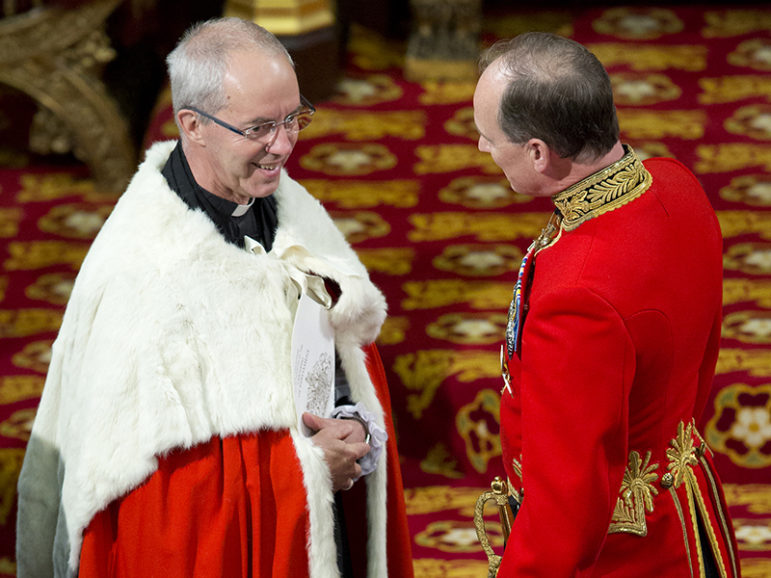 Justin Welby, archbishop of Canterbury, attends the State Opening of Parliament in London on May 18, 2016. Photo courtesy of REUTERS/Justin Tallis. *Editors: This photo may only be republished with RNS-BRITAIN-ANTISEMITISM, originally transmitted on May 20, 2016.