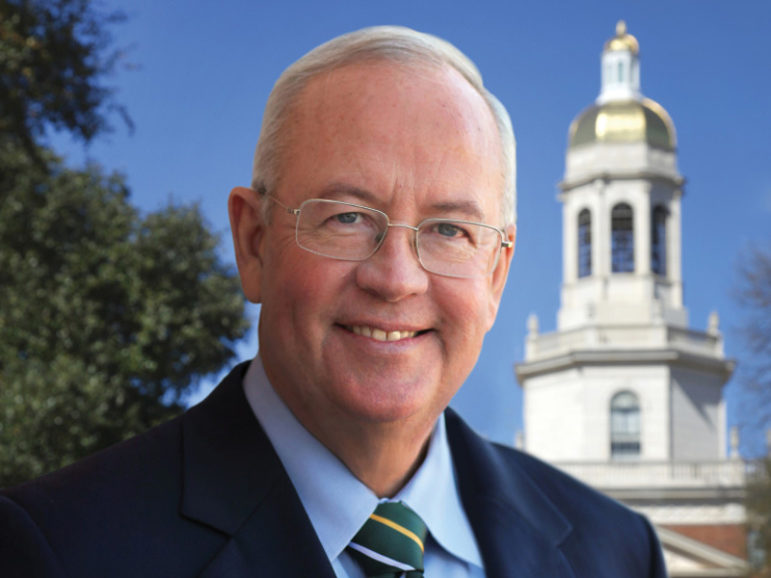 Ken Starr, former president of Baylor University, in a portrait at Founders Mall in front of Pat Neff Hall at Baylor. Photo courtesy of Robert Rogers/Baylor Marketing and Communications