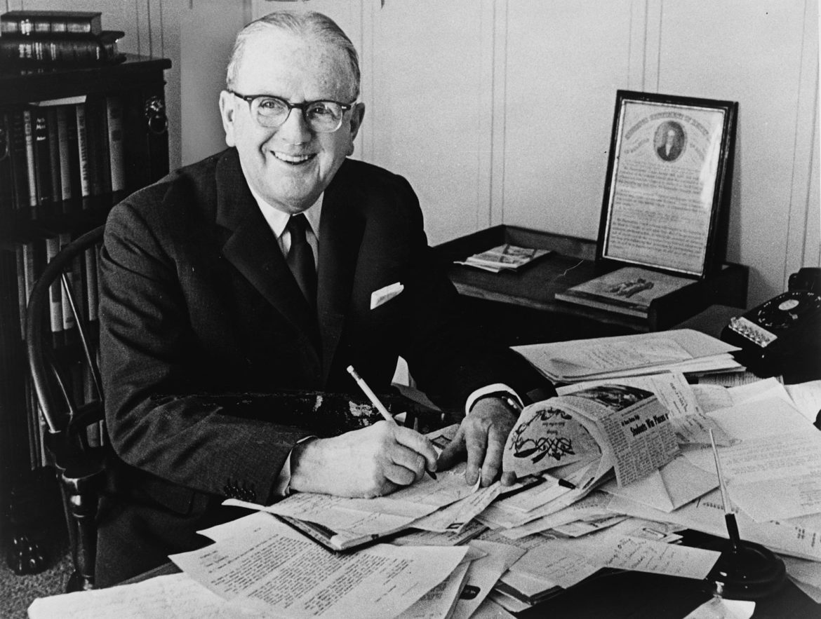 Norman Vincent Peale, shown in 1966, was a Christian preacher and author, most notably of "The Power of Positive Thinking." Photo Roger Higgins/World Telegram/Creative Commons