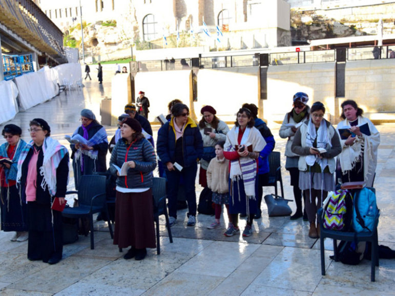 Members of the Original Women of the Wall say morning prayers at the Western Wall in Jerusalem on Feb. 3, 2016. Photo courtesy of Shmuel Browns