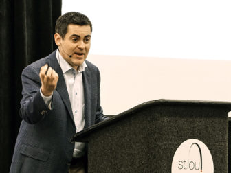 Russell Moore, president of the Ethics & Religious Liberty Commission, gives a TED-style talk as a part of the Hispanic Baptist Pastors Alliance meeting in St. Louis. Photo by John Stroup, courtesy of Baptist Press