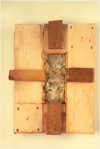Alfonse Borysewicz uses a honeycomb in his art. Built out what he calls “deflated hexagons,” it produces acceptably modernist geometric structures. But it also, intentionally, evokes the sweet community of the church, and the moment in the Gospel of John, when the risen Christ proves he is not a ghost by eating a piece of comb. Photo courtesy of Alfonse Borysewicz