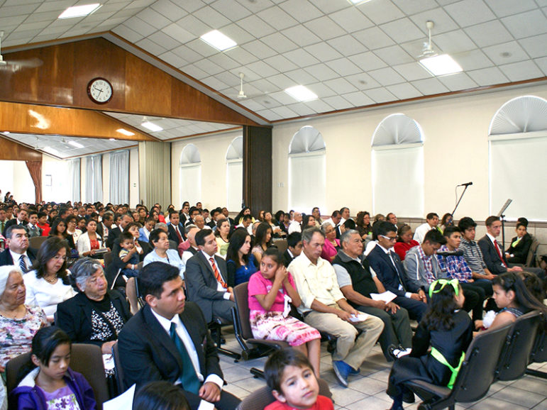 Mexican Mormons listen to a speech urging them to oppose efforts to legalize same-sex marriage throughout the country. Photo courtesy Church of Jesus Christ of Latter-day Saints