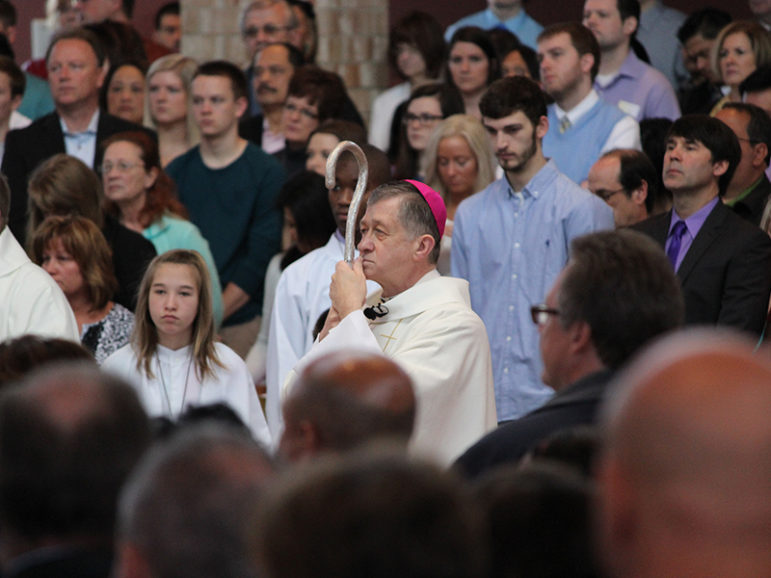 Archbishop Blase Cupich leads his first Easter Mass in Chicago in 2015 at St. Julie Billiart Parish in Tinley Park, Ill. Photo courtesy of Archdiocese of Chicago.
 