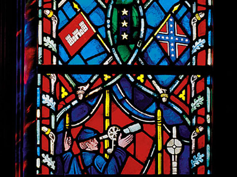 A detail of the stained-glass window honoring Confederate General Stonewall Jackson installed at the Washington National Cathedral. Photo courtesy of Washington National Cathedral