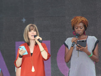 Christian author Ann Voskamp, left, and poet Amena Brown