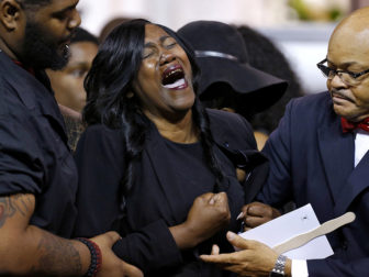 Sandra Sterling, aunt of Alton Sterling, mourns as she attends the funeral of Alton Sterling, in Baton Rouge